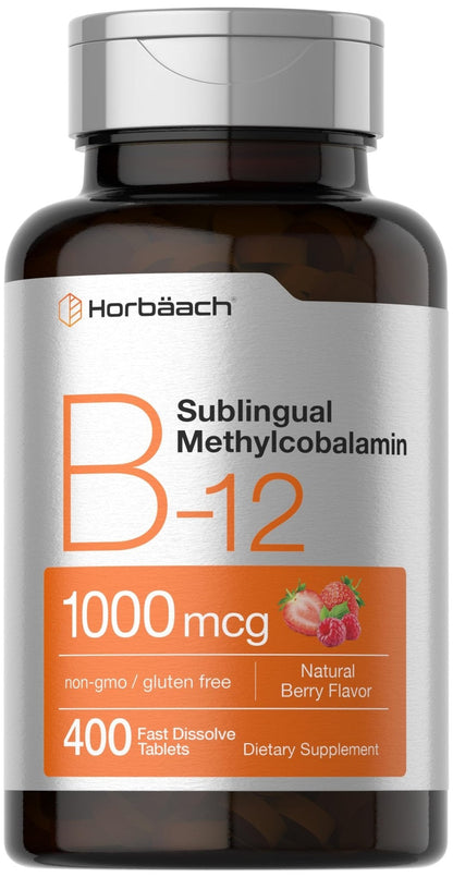 Horbaach Vitamin B12 1000 mcg Sublingual | 400 Fast Dissolve Tablets | Methylcobalamin Supplement for Women and Men - PrimeBioHealth - canada supplements
