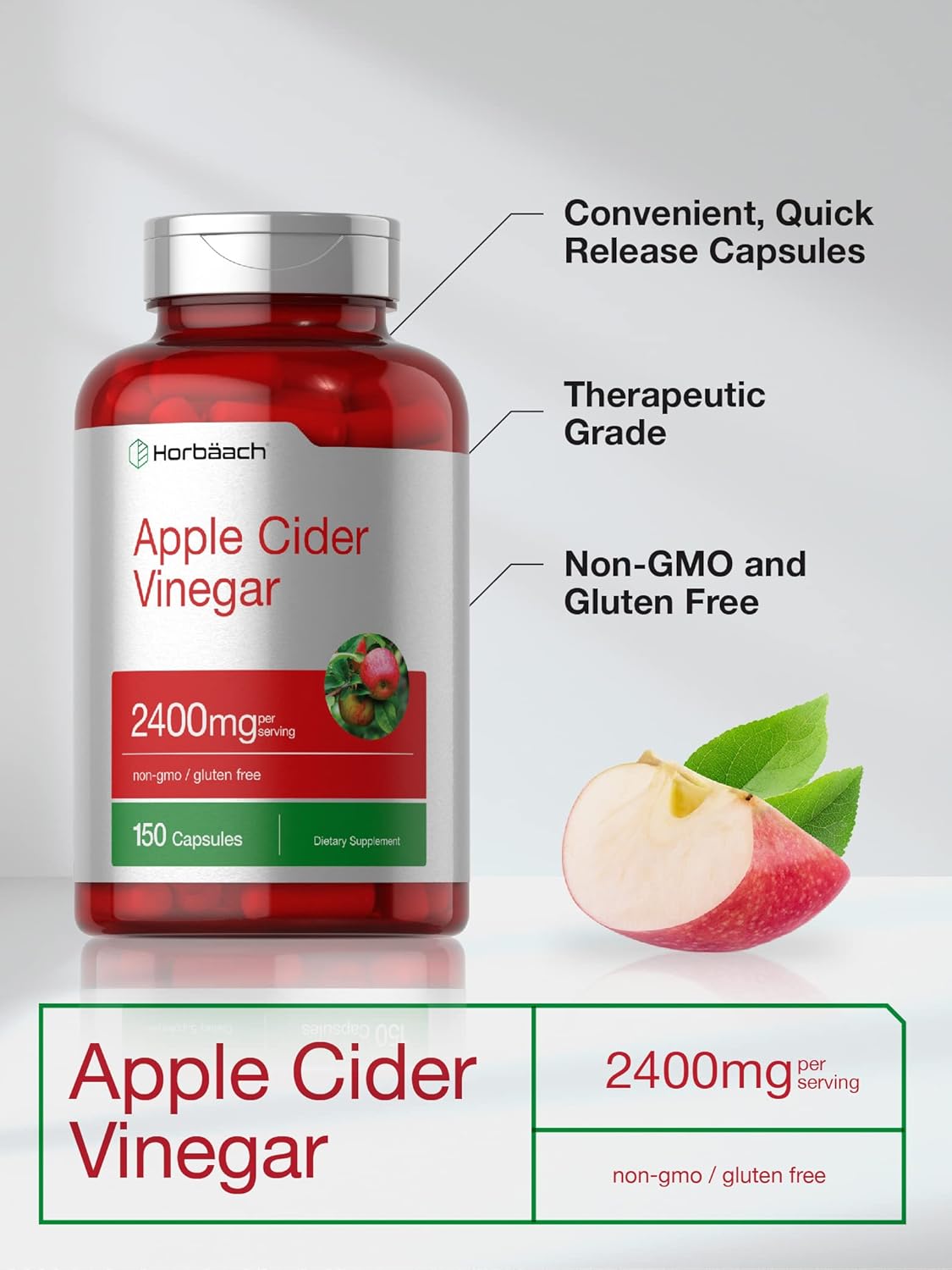Horbäach Apple Cider Vinegar Capsules | 2400mg | 150 Count | Non-GMO, Gluten Free Supplement - PrimeBioHealth - canada supplements