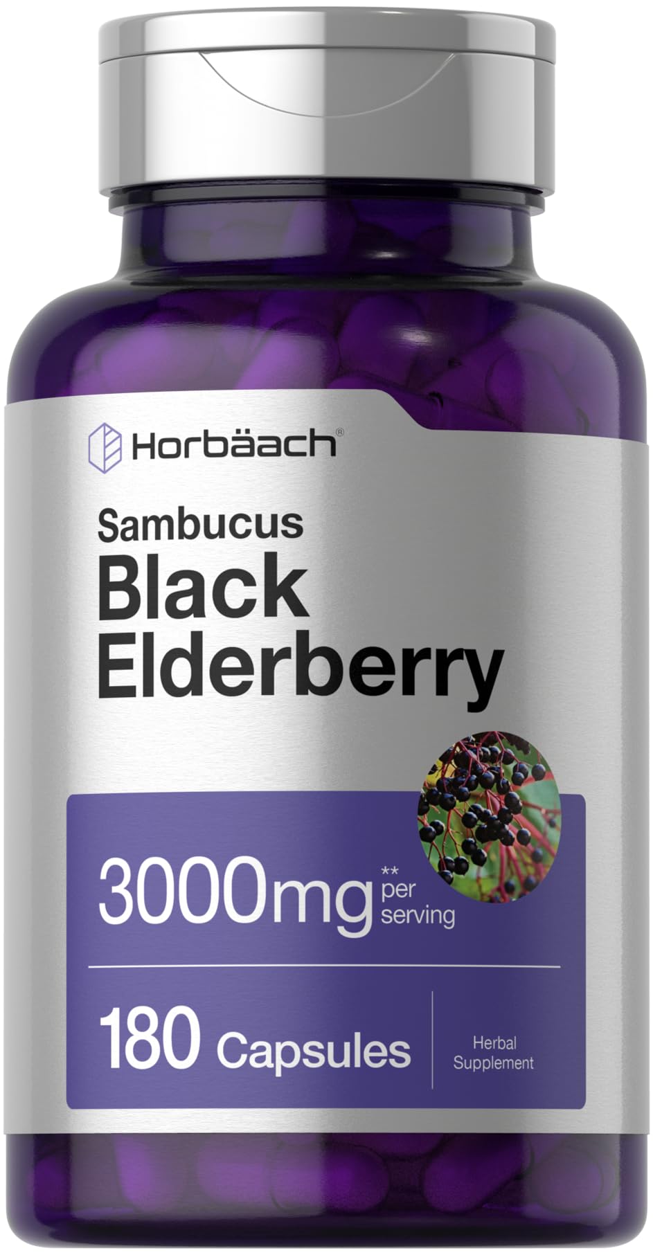Horbäach Black Elderberry | 180 Count | Non-GMO, Gluten Free | Sambucus Extract Supplement - PrimeBioHealth - canada supplements