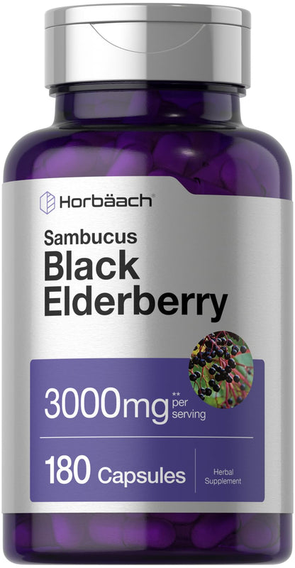 Horbäach Black Elderberry | 180 Count | Non-GMO, Gluten Free | Sambucus Extract Supplement - PrimeBioHealth - canada supplements