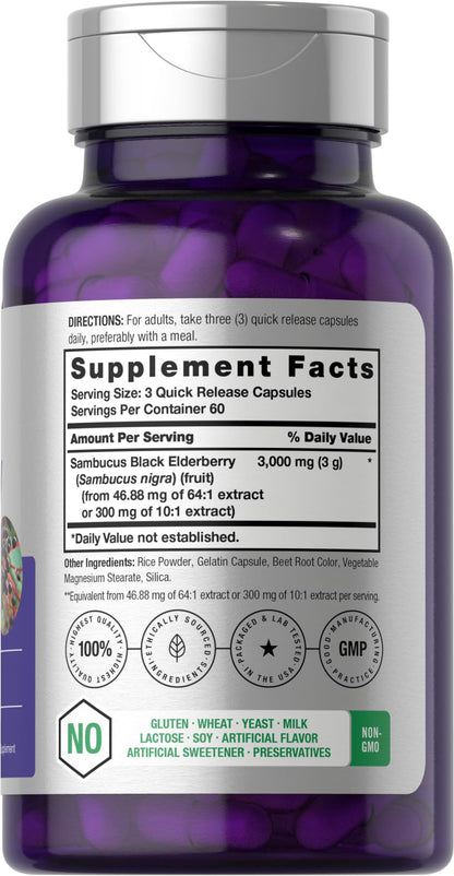 Horbäach Black Elderberry | 180 Count | Non-GMO, Gluten Free | Sambucus Extract Supplement - PrimeBioHealth - canada supplements