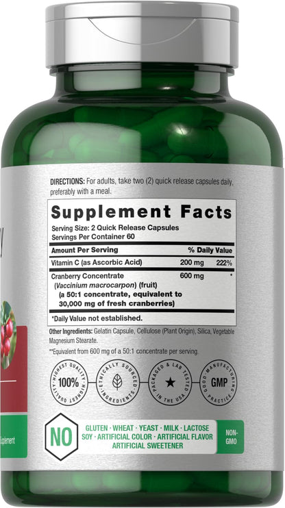 Horbäach Cranberry Concentrate Extract Pills + Vitamin C | 120 Capsules | Supplement for Women and Men | Triple Strength Ultimate Potency Formula | Non-GMO and Gluten Free - PrimeBioHealth - canada supplements