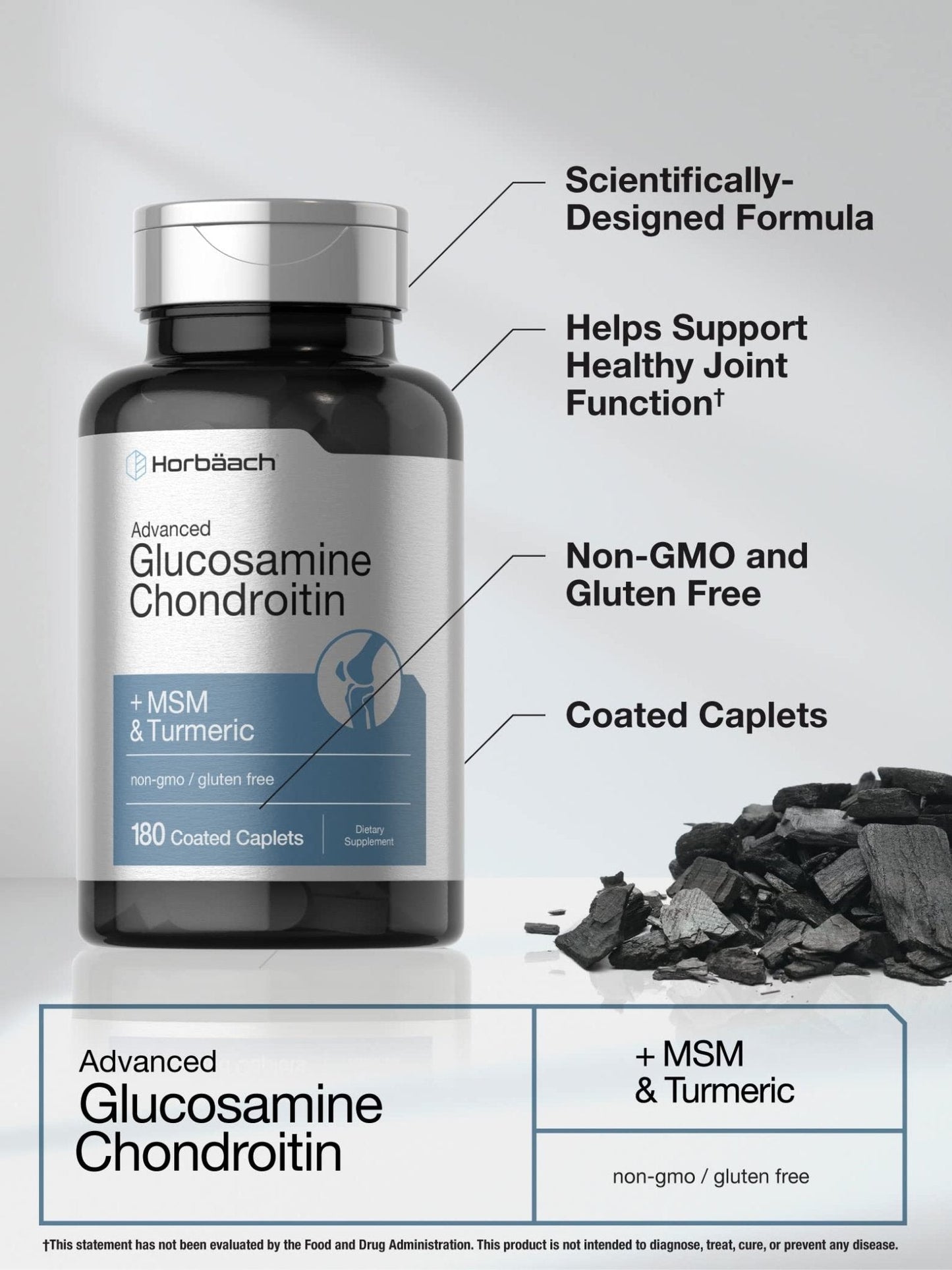 Horbäach Glucosamine Chondroitin | Plus MSM & Turmeric | 180 Coated Caplets | Non-GMO, Gluten Free Supplement - PrimeBioHealth - canada supplements