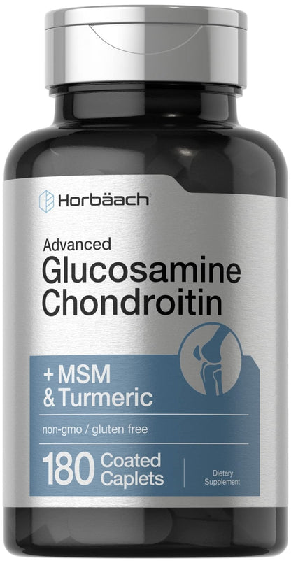 Horbäach Glucosamine Chondroitin | Plus MSM & Turmeric | 180 Coated Caplets | Non-GMO, Gluten Free Supplement - PrimeBioHealth - canada supplements