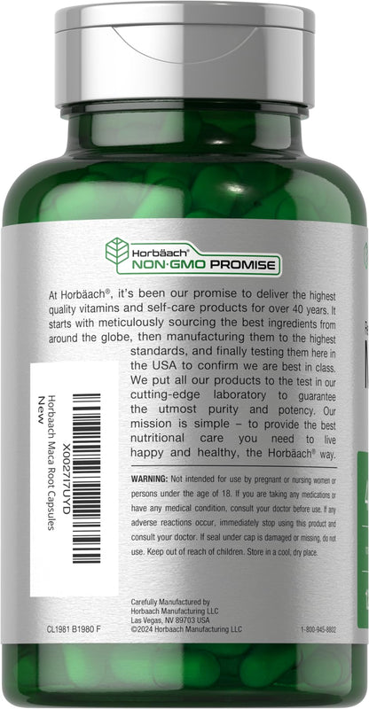 Horbäach Maca Root Capsules for Men and Women | 120 Pills | High Potency Extract | Non-GMO and Gluten Free Formula - PrimeBioHealth - canada supplements