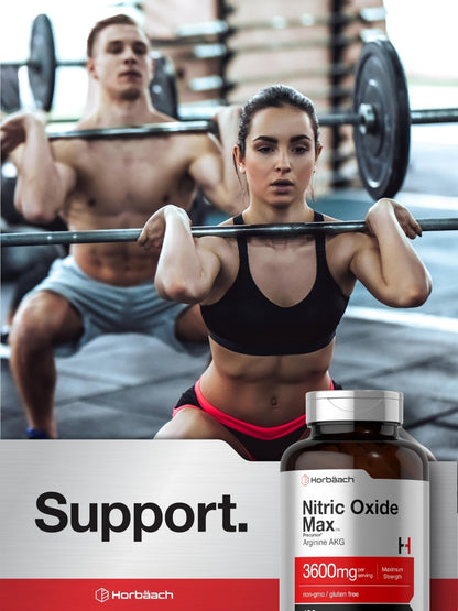 Horbäach Nitric Oxide Max 3600mg | 120 Caplets | with Arginine AAKG for Men and Women | Vegetarian, Non-GMO - PrimeBioHealth - canada supplements
