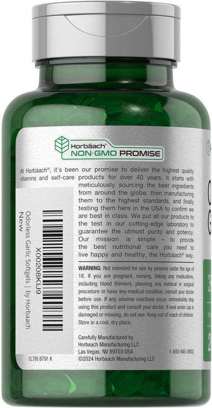 Horbäach Odorless Garlic Softgel Supplement | 200 Count | Ultra Potent Concentrated Herbal Extract | Non-GMO & Gluten Free - PrimeBioHealth - canada supplements