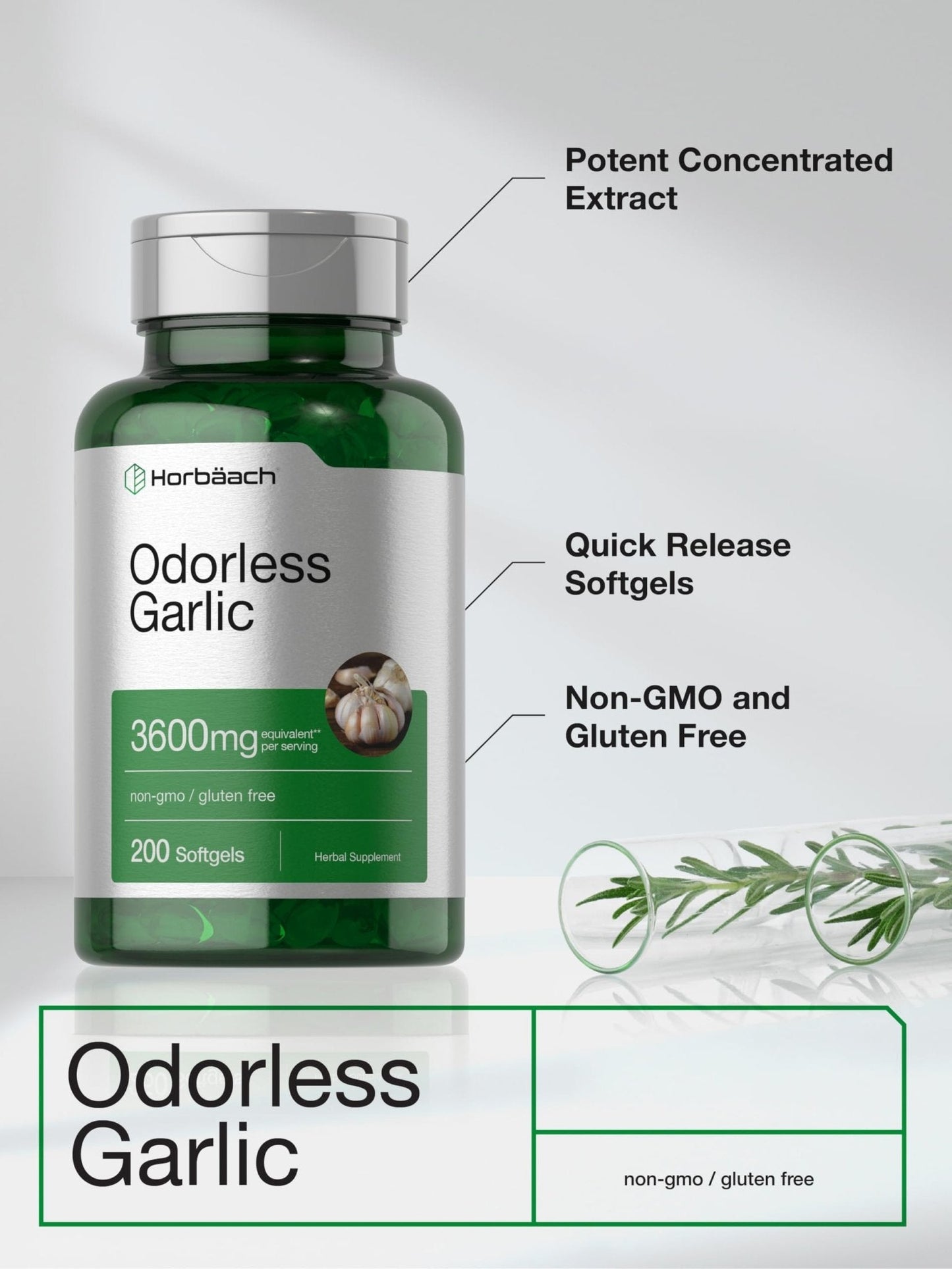 Horbäach Odorless Garlic Softgel Supplement | 200 Count | Ultra Potent Concentrated Herbal Extract | Non-GMO & Gluten Free - PrimeBioHealth - canada supplements