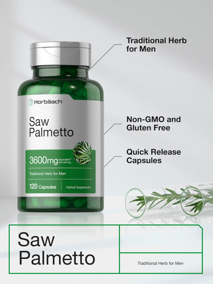 Horbäach Saw Palmetto Extract | 120 Capsules | Non-GMO and Gluten Free Formula | from Saw Palmetto Berries - PrimeBioHealth - canada supplements