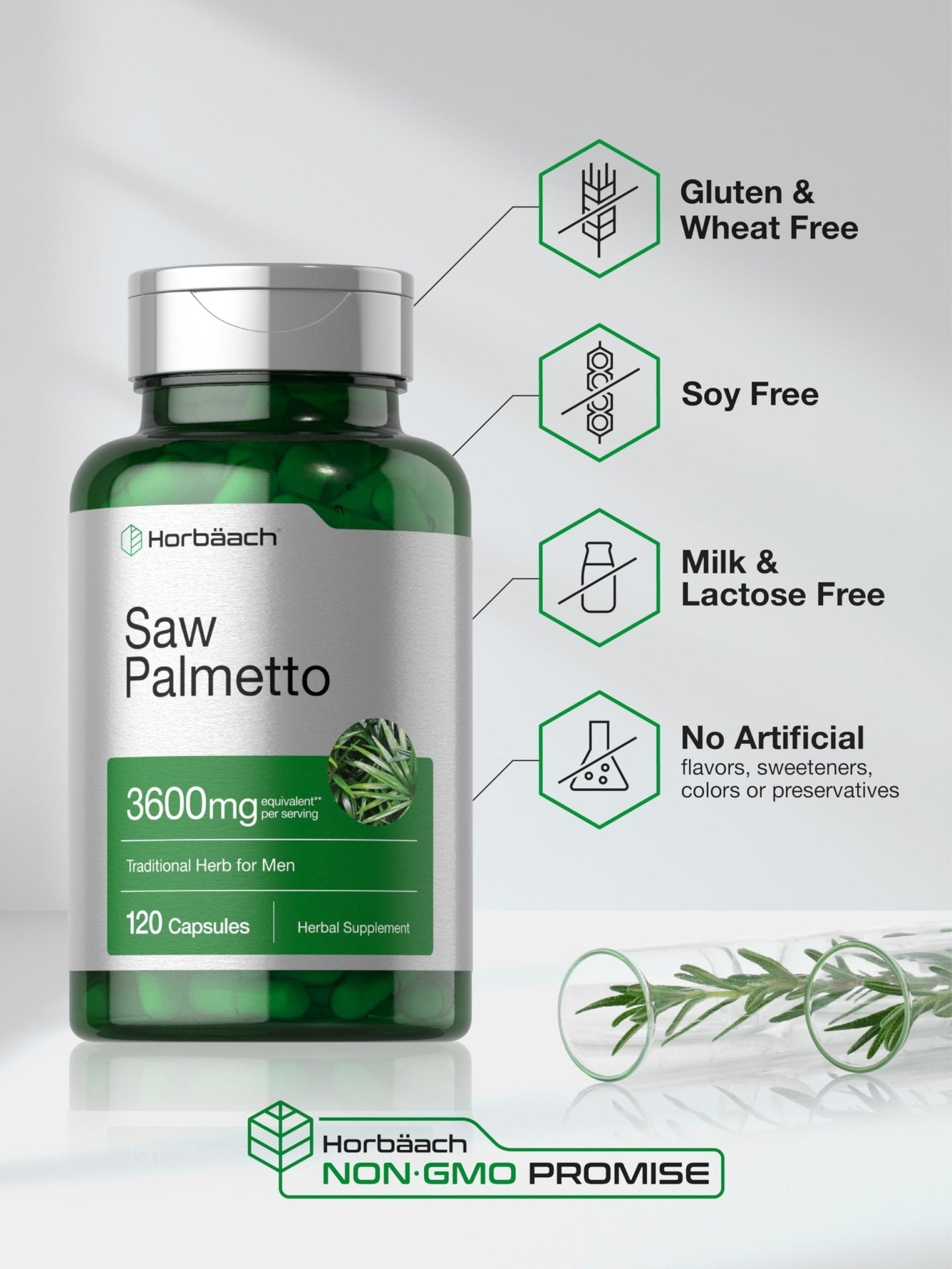 Horbäach Saw Palmetto Extract | 120 Capsules | Non-GMO and Gluten Free Formula | from Saw Palmetto Berries - PrimeBioHealth - canada supplements