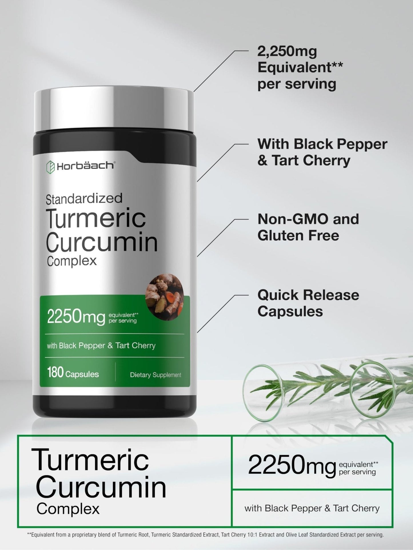 Horbäach Turmeric Curcumin Supplement | 180 Capsules | with Black Pepper & Tart Cherry | Non-GMO & Gluten Free - PrimeBioHealth - canada supplements