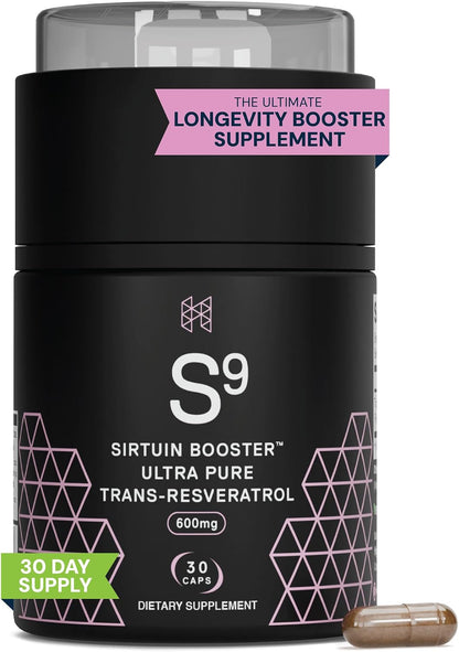 HPN S(9) Sirtuin Booster Ultra Pure Trans Resveratrol Healthy Aging Antioxidant Supplement, High Performance Nutrition, 30 Capsules - PrimeBioHealth - canada supplements