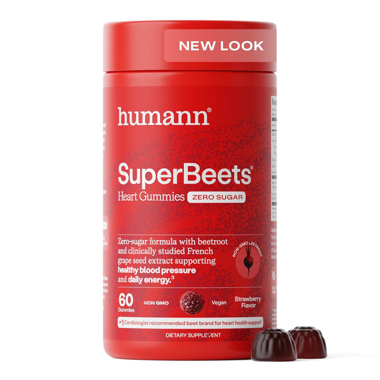Humann SuperBeets Heart Gummies Zero Sugar - Beet Gummy with Energy Support, Grape Seed Extract & Beetroot Powder - 60 Count - PrimeBioHealth - canada supplements