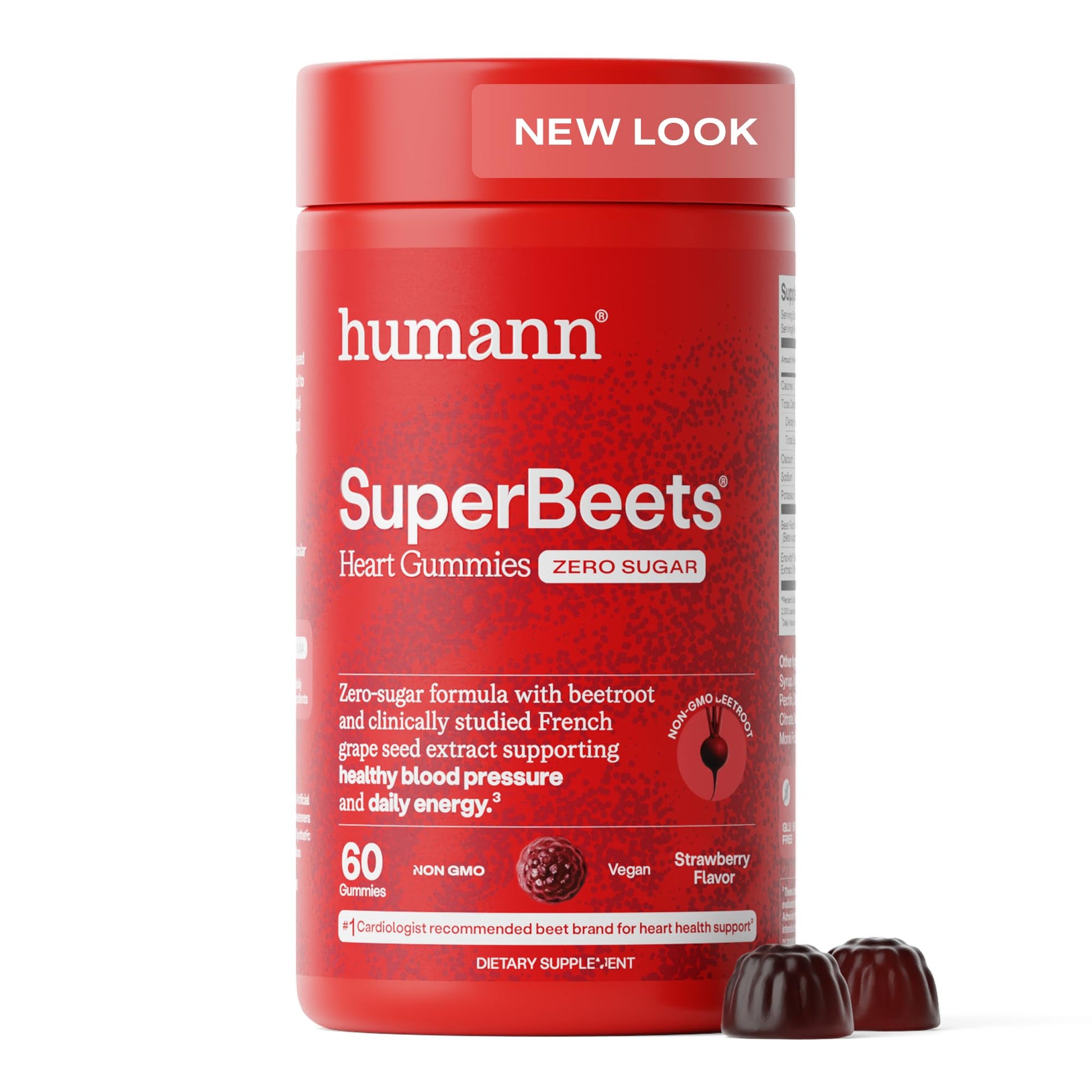 Humann SuperBeets Heart Gummies Zero Sugar - Beet Gummy with Energy Support, Grape Seed Extract & Beetroot Powder - 60 Count - PrimeBioHealth - canada supplements