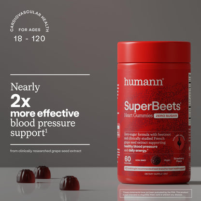 Humann SuperBeets Heart Gummies Zero Sugar - Beet Gummy with Energy Support, Grape Seed Extract & Beetroot Powder - 60 Count - PrimeBioHealth - canada supplements