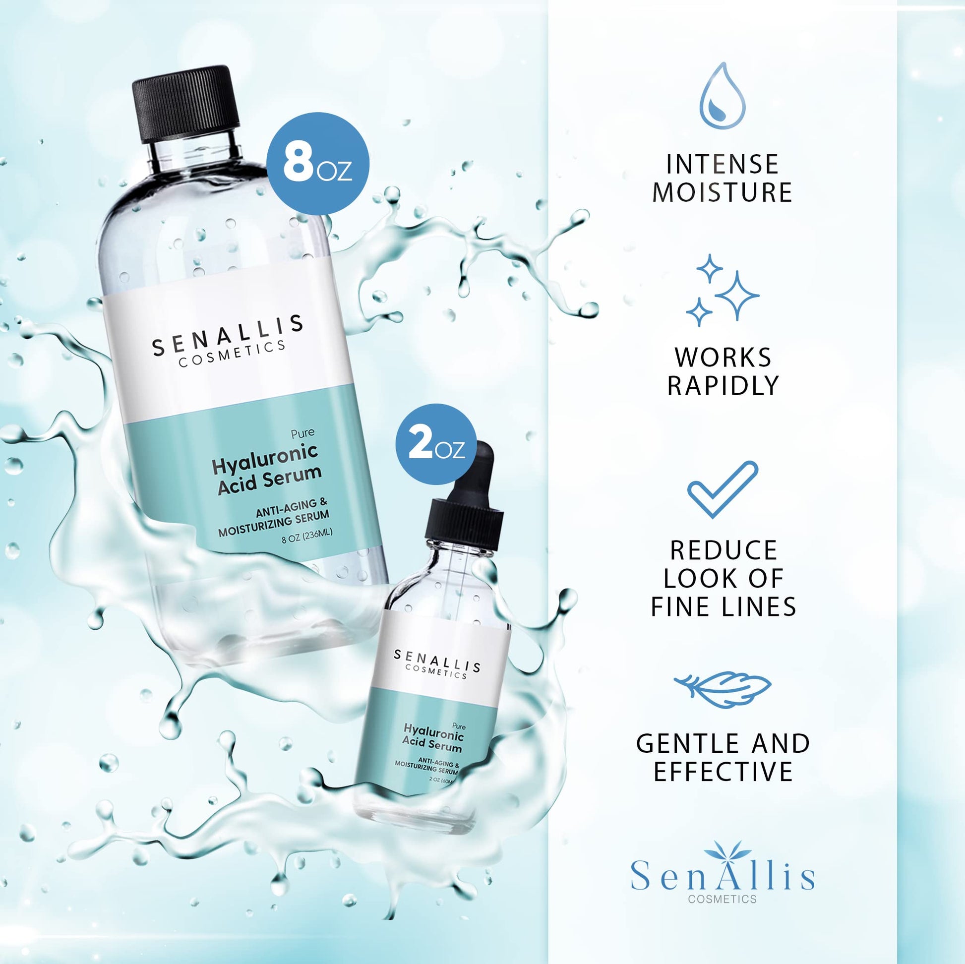 Hyaluronic Acid Serum 8 fl oz And 2 fl oz, Made From Pure Hyaluronic Acid, Anti Aging/Wrinkle, Ultra-Hydrating Moisturizer - PrimeBioHealth - canada supplements