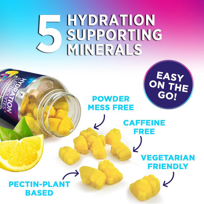 Hydration Electrolyte Gummies - Daily Liquid Replenisher Gummy - Electrolyte Multiplier with Minerals, Potassium & Real Salt - Vegan, Non-GMO - Tasty Lemon Flavor Hydration Electrolytes - PrimeBioHealth - canada supplements