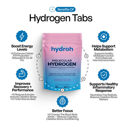 Hydrogen Water Tablets, Molecular Hydrogen Tablets for Drinking Water, Antioxidant-Rich, Supports Brain Energy & Health - Quick-Dissolving - Raspberry H2 Tabs - PrimeBioHealth - canada supplements