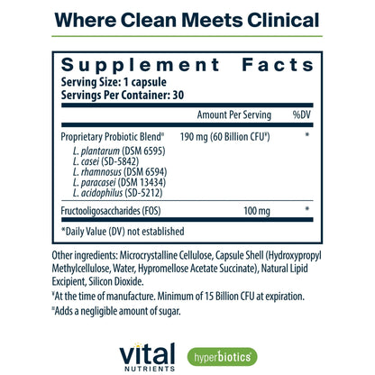 Hyperbiotics Vital Nutrients Prebiotic and Probiotic for Women and Men | 60 Billion CFU | Pre and Probiotics Supports Digestive Health, Constipation, Diarrhea, - PrimeBioHealth - canada supplements