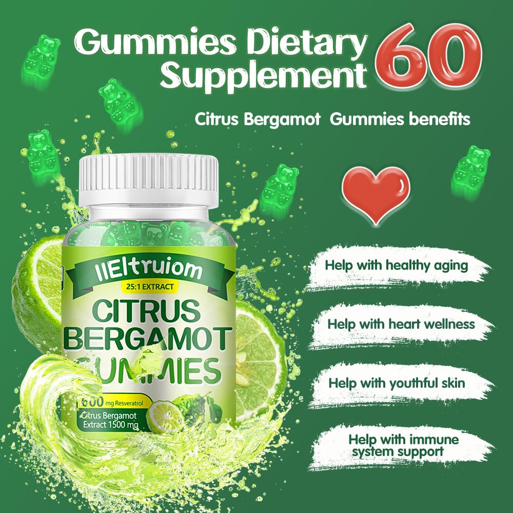 IIEltruiom Citrus Bergamot 1500mg, Citrus Bergamot Gummies for Healthy Cholesterol, Bergamot Supplements 25:1 Extract from Italy Bergamot, - PrimeBioHealth - canada supplements