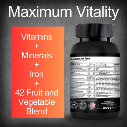 Iman Vitamins Halal Complete Multivitamin Capsules for Adults Men & Women | 42 Fruit & Vegetable Blend - PrimeBioHealth - canada supplements