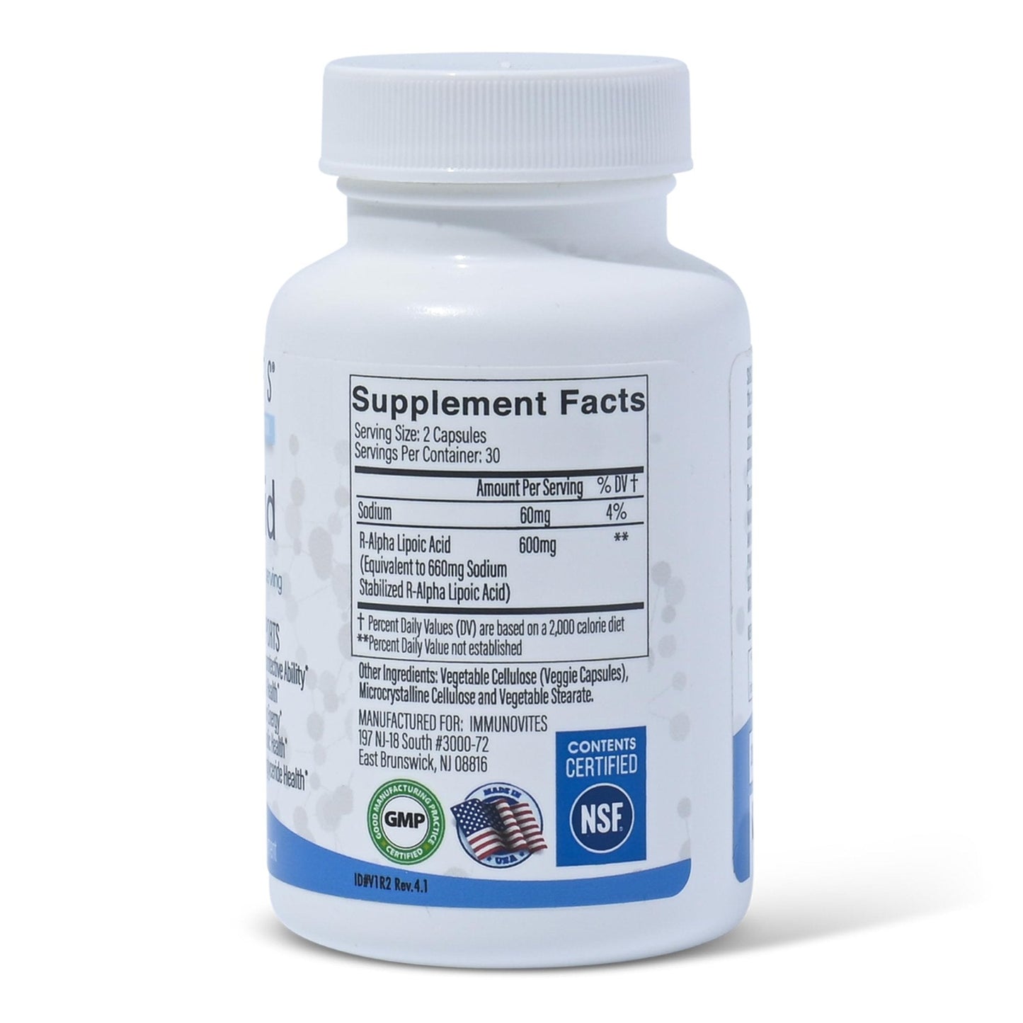 IMMUNOVITES Stabilized R-Alpha Lipoic Acid ((True)) 600mg per Serving [[High Potency & up to 40x Increased Absorption]] - PrimeBioHealth - canada supplements