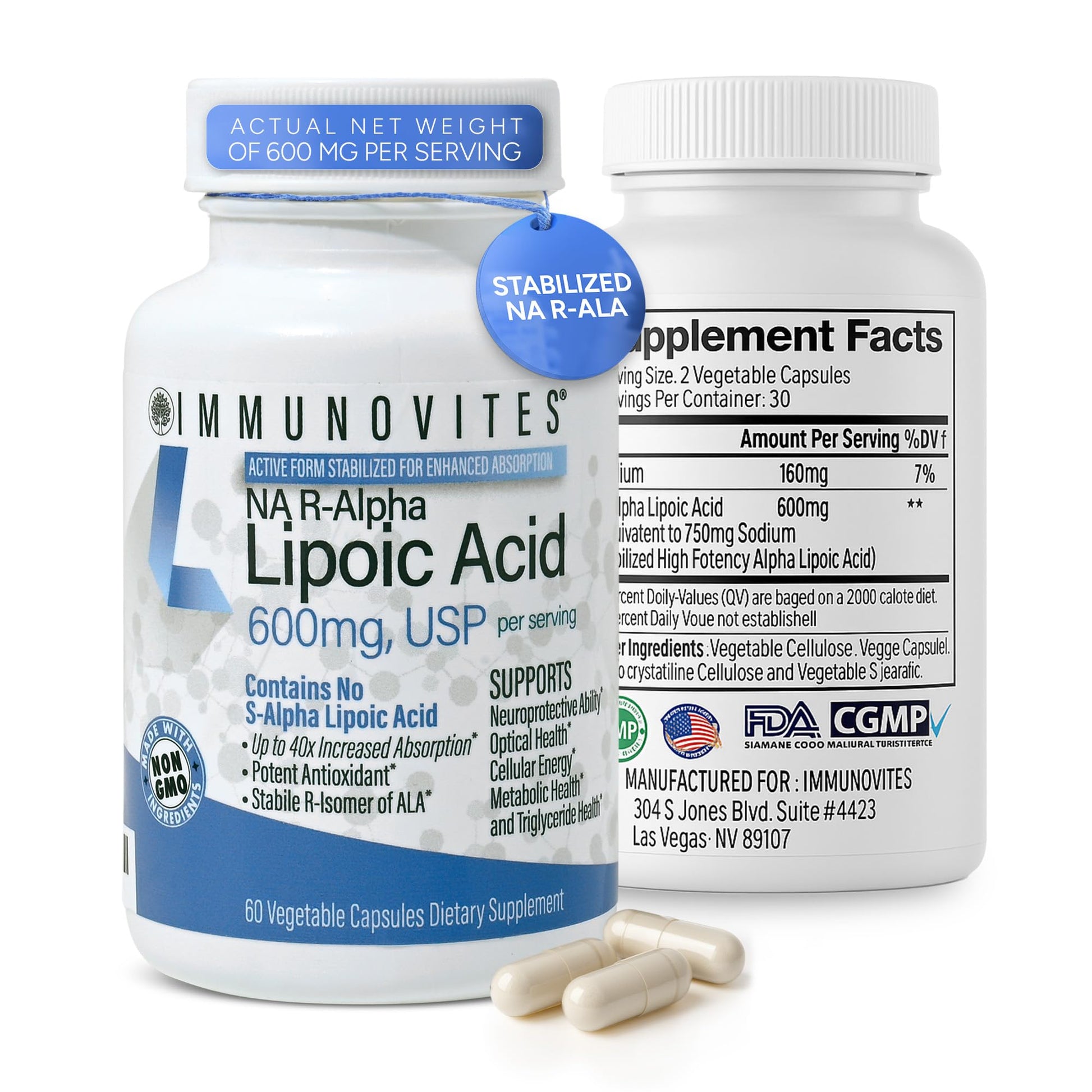 IMMUNOVITES Stabilized R-Alpha Lipoic Acid ((True)) 600mg per Serving [[High Potency & up to 40x Increased Absorption]] - PrimeBioHealth - canada supplements