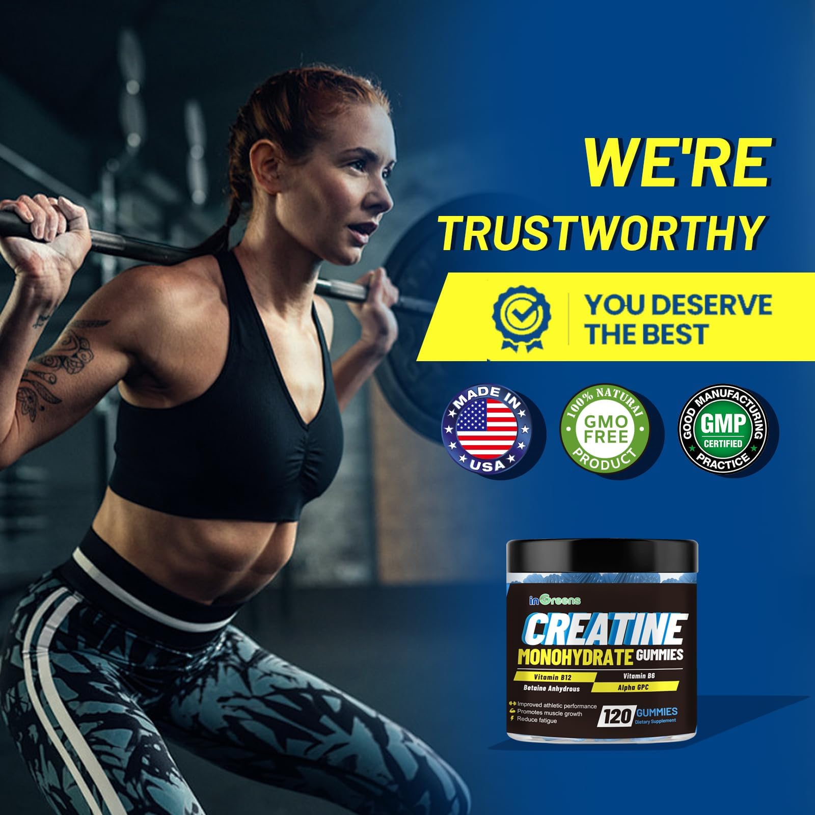 inGreens Creatine Monohydrate Gummies 6g per Serving, Sugar Free Creatine Supplements for Men & Women, Chewable Creatine for Muscle Growth, Strength, Energy - PrimeBioHealth - canada supplements