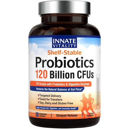 Innate Vitality Probiotics 120 Billion CFUs for Men & Women, 34 Strains with Prebiotics & Digestive Enzymes, Immune & Digestive Health - PrimeBioHealth - canada supplements