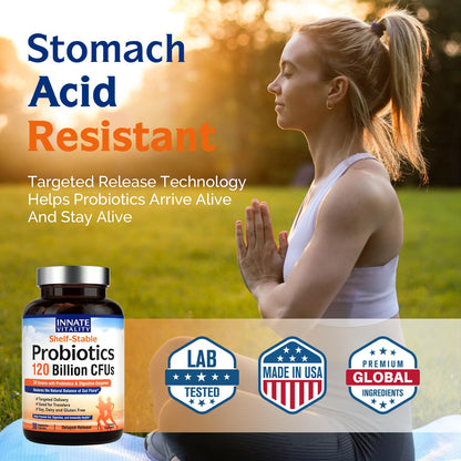 Innate Vitality Probiotics 120 Billion CFUs for Men & Women, 34 Strains with Prebiotics & Digestive Enzymes, Immune & Digestive Health - PrimeBioHealth - canada supplements