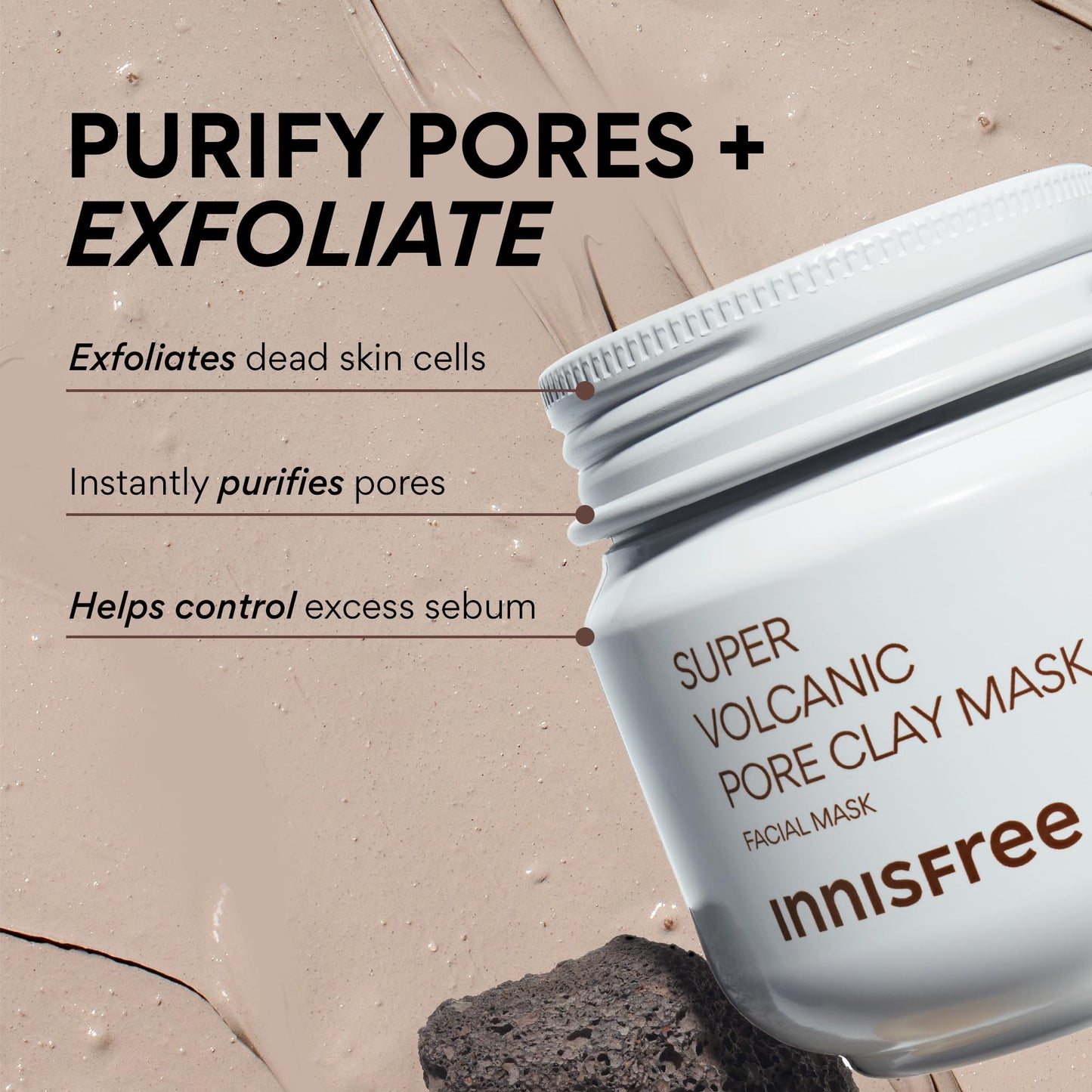 Innisfree Super Volcanic Clay Mask, Premium Korean Skincare with AHA and Natural Clusters for Deep Pore Detox, Gentle Exfoliation, Oil Control - PrimeBioHealth - canada supplements