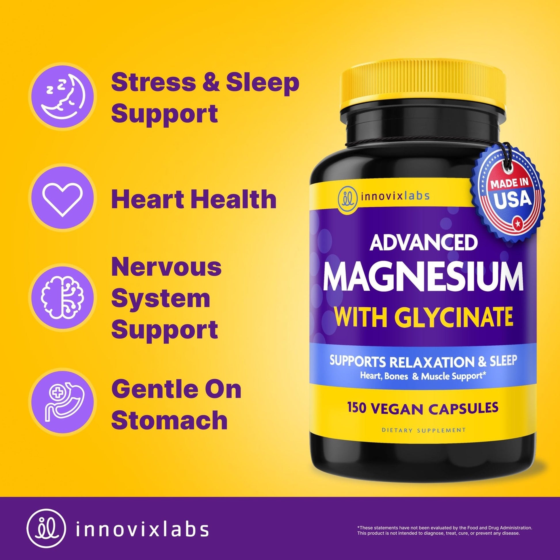 InnovixLabs Advanced Magnesium Capsules - 150 Ct, 210 mg - Chelated Glycinate and Malate - High Absorption, Promotes Relaxation, Bones, Muscle Health, Vegan Malate Sleep Supplement - PrimeBioHealth - canada supplements