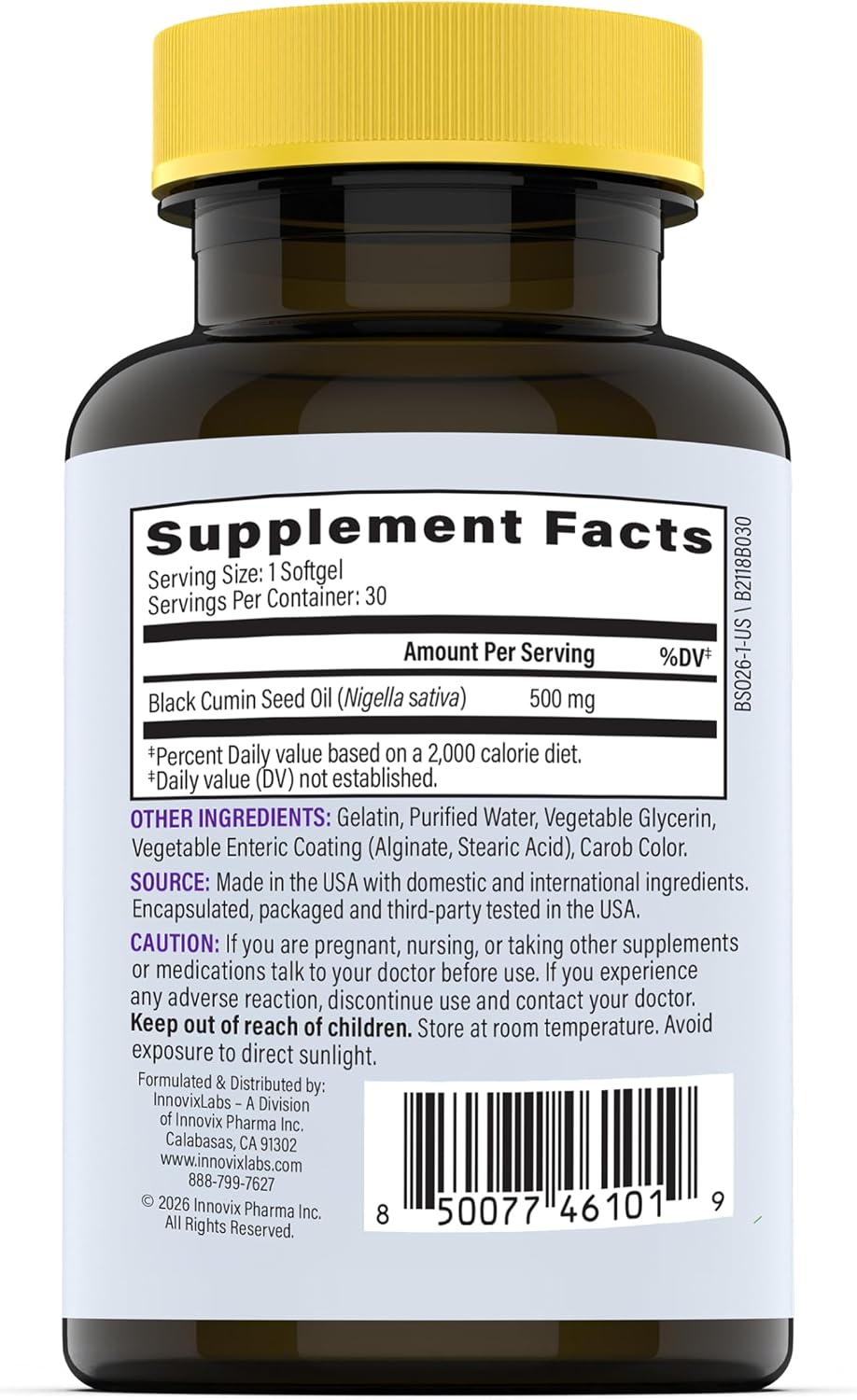 InnovixLabs Black Seed Oil Softgels, 500mg | Antioxidant Support for Immune & Joint Health | Cold Pressed Nigella Sativa Black Cumin Seed Oil | Enteric Coated for Reduced Burps | 30 Softgels - PrimeBioHealth - canada supplements