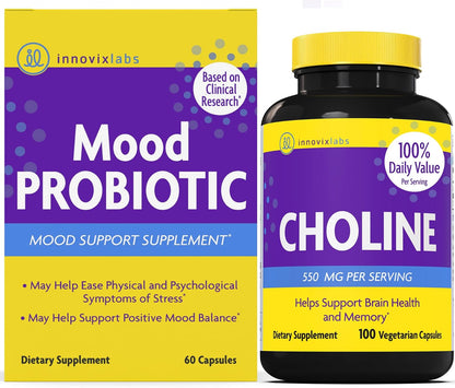 InnovixLabs Choline & Mood Probiotic Bundle Choline Bitartrate 550mg (100 Capsules) Mood Probiotic (60 Capsules). Supports Memory, Mood, Brain Health & Boost Cognitive.* - PrimeBioHealth - canada supplements