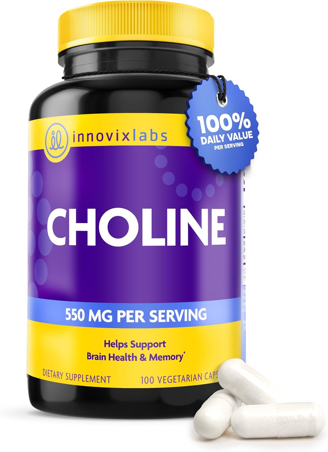 InnovixLabs Choline Supplement 550 mg, Pure Choline Bitartrate Brain Supplement for Memory and Focus, Supports Liver Function and Mental Clarity for Women and Men, Non-GMO, 50-Day Supply - PrimeBioHealth - canada supplements