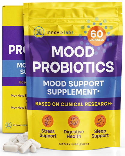 InnovixLabs Mood Probiotic for Women & Men, Clinically Studied Digestive & Mood Support Supplement, Lactobacillus helveticus Rosell-52ND & Bifidobacterium longum Rosell-175, 60 Capsules - PrimeBioHealth - canada supplements