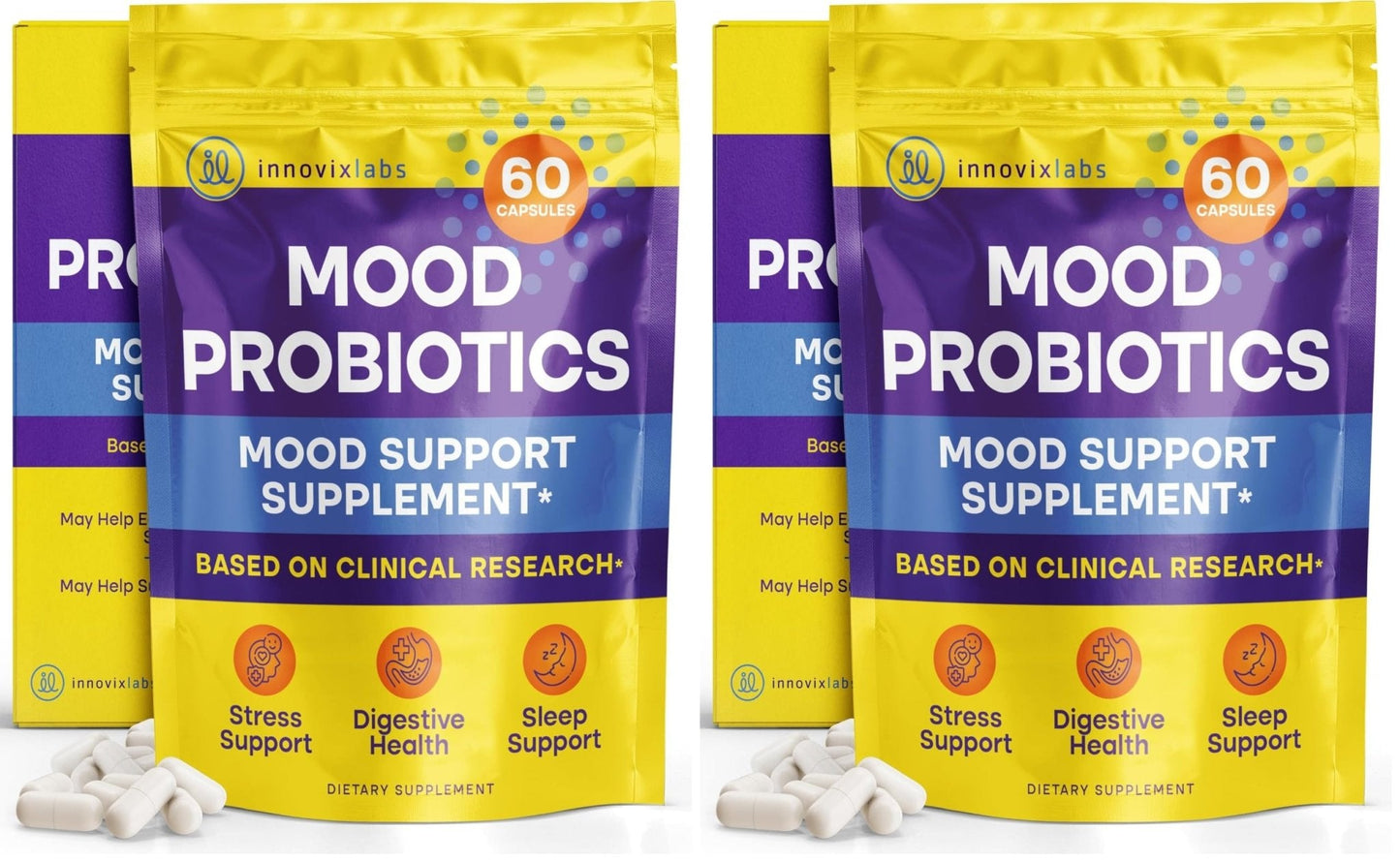 InnovixLabs Mood Probiotic for Women & Men, Clinically Studied Digestive & Mood Support Supplement, Lactobacillus helveticus Rosell-52ND & Bifidobacterium longum Rosell-175, 60 Capsules - PrimeBioHealth - canada supplements