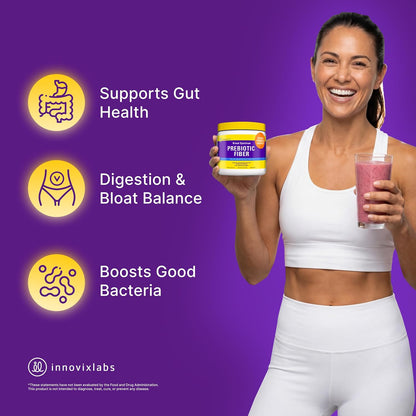 InnovixLabs Prebiotic Fiber Powder for Digestive & Gut Health, High Fiber Supplement for Women & Men, Made with Chicory Root, Acacia Fiber, Inulin & Soluble Fibers, Sugar-Free, Vegan, 30-Day Supply - PrimeBioHealth - canada supplements