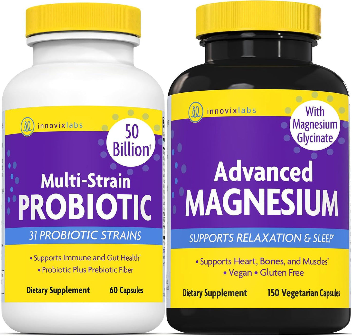 InnovixLabs Probiotic & Magnesium Bundle Multi-Strain Probiotic (60 Time-Release Capsules) Advanced Magnesium (150 Time-Release Capsules). Helps Support Immune and Gut Health. * - PrimeBioHealth - canada supplements