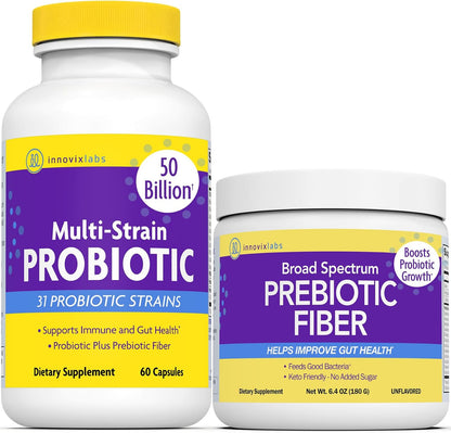 InnovixLabs Probiotic & Prebiotic Bundle Multi-Strain Probiotic (60 Time-Release Capsules) Prebiotic Fiber Powder (30-Day Supply). Boost Probiotic Growth for Gut and Immune Health.* - PrimeBioHealth - canada supplements
