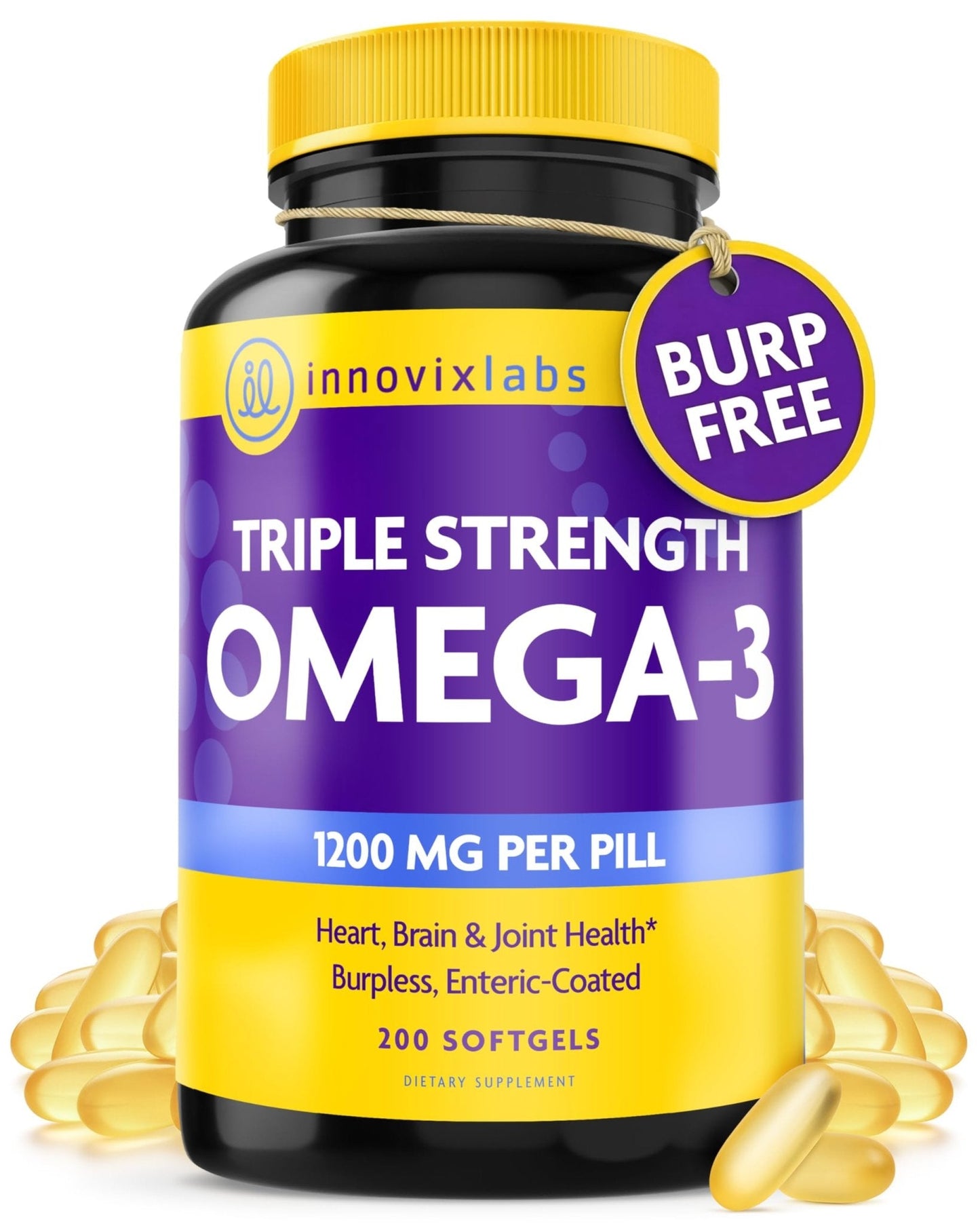 InnovixLabs Triple Strength Omega 3 Supplement, Burpless Fish Oil for Women and Men - 900 mg EPA & DHA, Brain & Joint Support, Award Winning & Third-Party Tested, 30 Softgels - PrimeBioHealth - canada supplements
