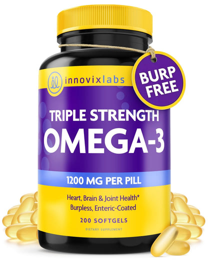 InnovixLabs Triple Strength Omega 3 Supplement, Burpless Fish Oil for Women and Men - 900 mg EPA & DHA, Brain & Joint Support, Award Winning & Third-Party Tested, 30 Softgels - PrimeBioHealth - canada supplements