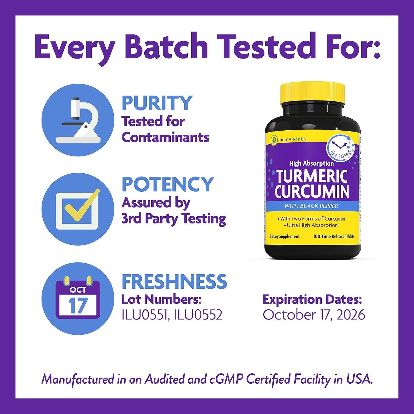 InnovixLabs Turmeric Curcumin with Black Pepper Extract - High Absorption Turmeric and Curcumin Supplements with BioPerine, C3 Reduct & Curcumin C3 Complex - 100 Time Release Tablets - PrimeBioHealth - canada supplements