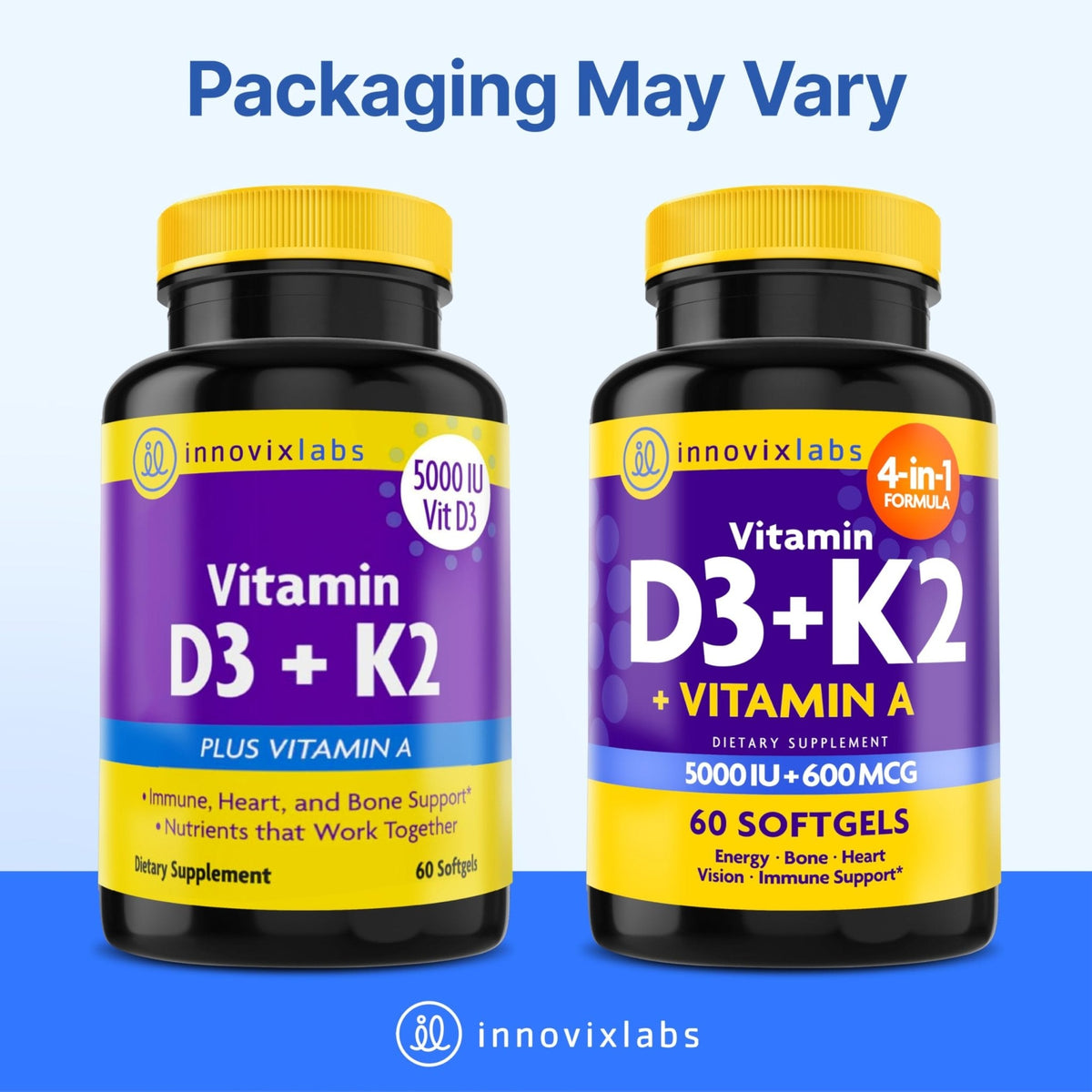 InnovixLabs Vitamin D3 K2-5000 IU Vitamin D3 Plus 600 mcg Vitamin K2 MK4 and MK7 for Max Calcium Absorption, Supports Bone, Immune, Heart Health, 3rd Party Tested, Gluten Free, 60 Softgels - PrimeBioHealth - canada supplements
