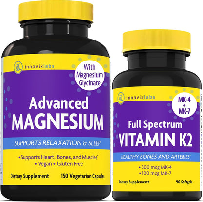 InnovixLabs Vitamin K2 & Magnesium Bundle Full Spectrum Vitamin K2 (90 softgels) Advanced Magnesium (150 Time-Release Capsules). Supports Healthy Bones & Arteries. * - PrimeBioHealth - canada supplements