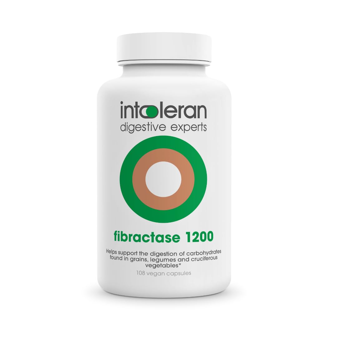 Intoleran Fibractase 1200 Digestive Enzymes - 108 Capsules | Supplement for Fructans & Galactans Intolerance | Helps Digest Carbohydrates; Grains, Legumes - PrimeBioHealth - canada supplements