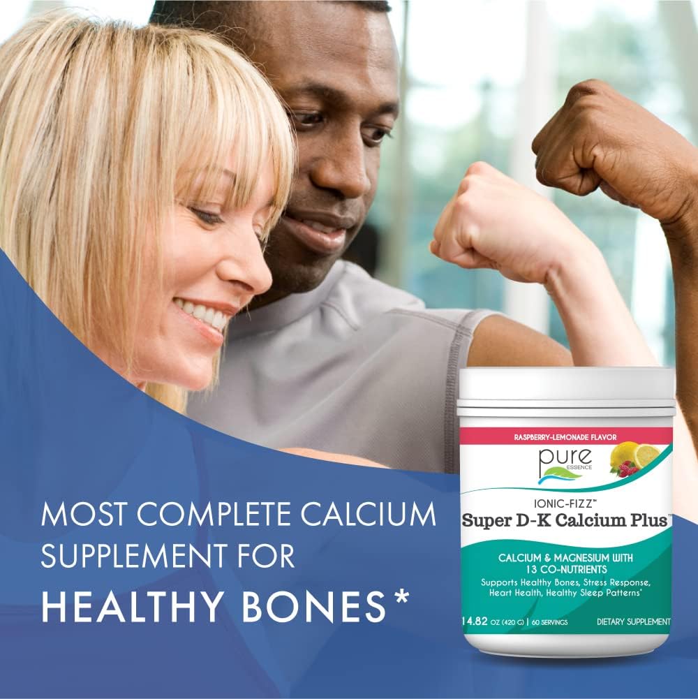 Ionic Fizz Super D-K Calcium Plus by Pure Essence - with Extra Magnesium, Vitamin D3, Vitamin K2 for Strong Bones and Stress Support - Mixed Berry - 7.41oz - PrimeBioHealth - canada supplements