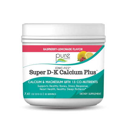 Ionic Fizz Super D-K Calcium Plus by Pure Essence - with Extra Magnesium, Vitamin D3, Vitamin K2 for Strong Bones and Stress Support - Raspberry Lemonade - 14.82oz - PrimeBioHealth - canada supplements
