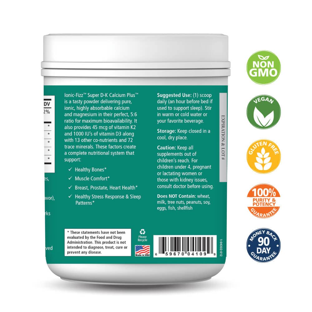 Ionic Fizz Super D-K Calcium Plus by Pure Essence - with Extra Magnesium, Vitamin D3, Vitamin K2 for Strong Bones and Stress Support - Raspberry Lemonade - 14.82oz - PrimeBioHealth - canada supplements