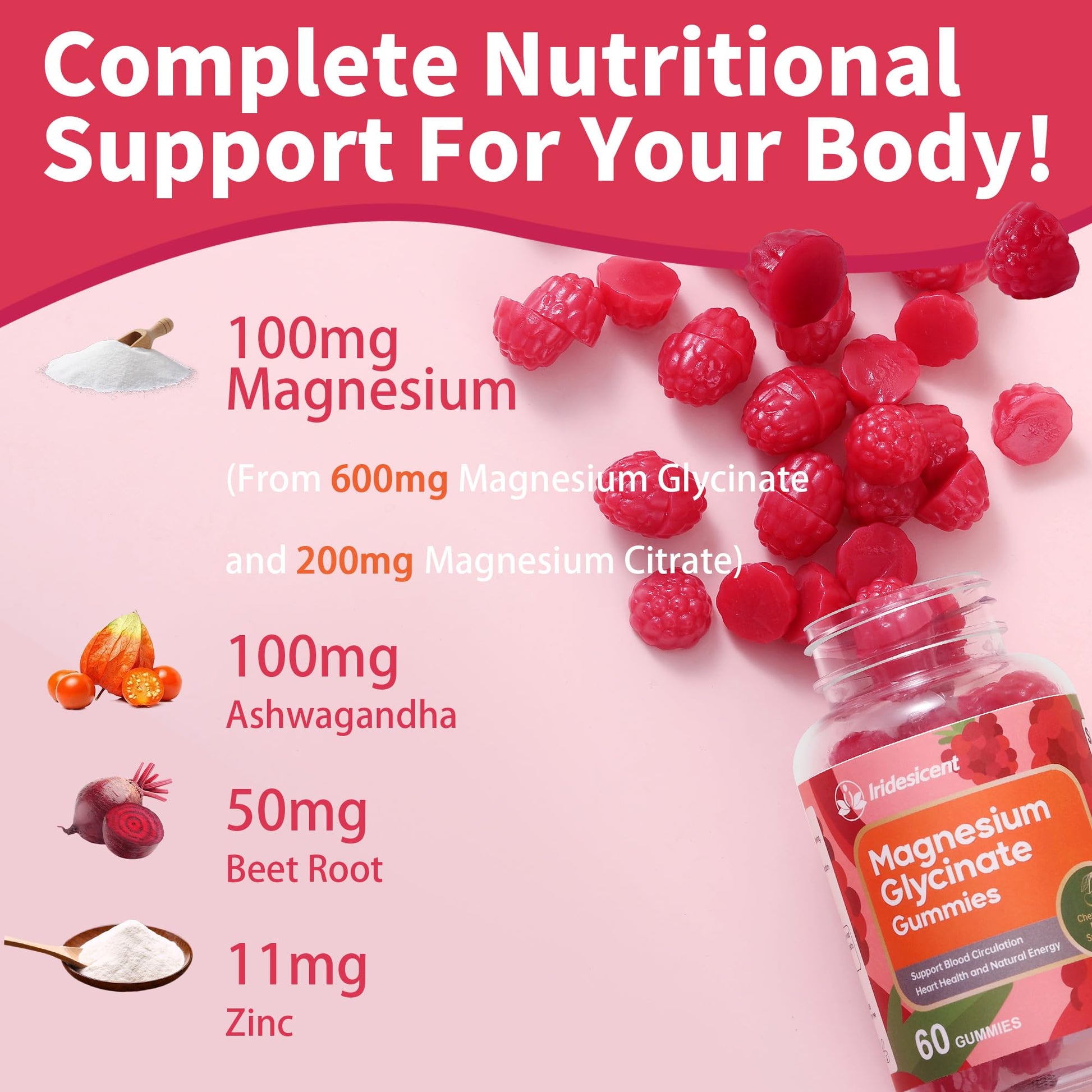 IRIDESICENT Magnesium Glycinate Gummies, Sugar Free Magnesium Supplement w/Ashwagandha, Zinc, Vegan Magnesium Glycinate Supplement for Adults - PrimeBioHealth - canada supplements